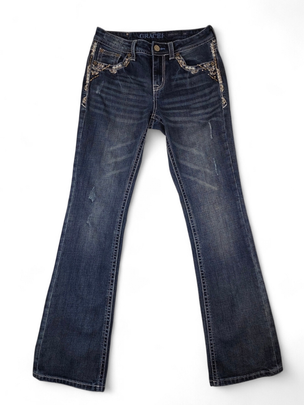 Grace in LA Easy Fit Embellished Bootcut Jeans Size 27 Stretch Denim Western